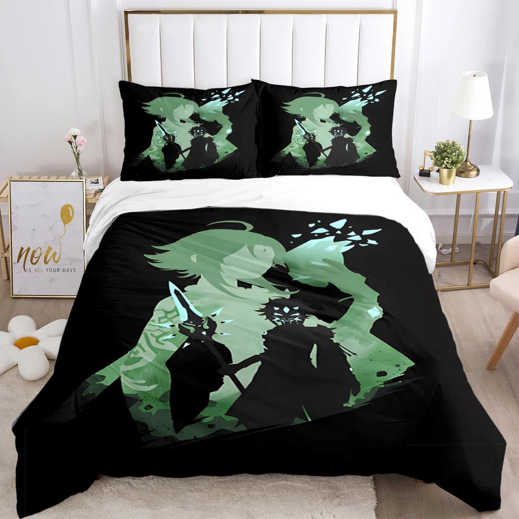 Genshin Impact Print Set lenjerie de pat trei piese Articol de modă Copii sau adulți pentru paturi Huse de pilota Fețe de pernă Set de lenjerie de pat