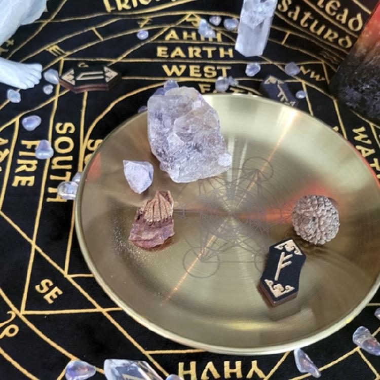 Pentagram Altar Ritual Burning Candle Holder Plate Stainless Steel Flat Bowl