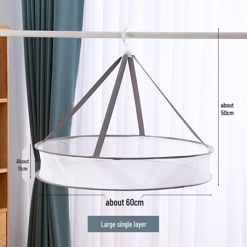 Double-Layer Rotating Windproof Drying Net Bag with Anti-deformation Hanger for Large Capacity Clothes Drying