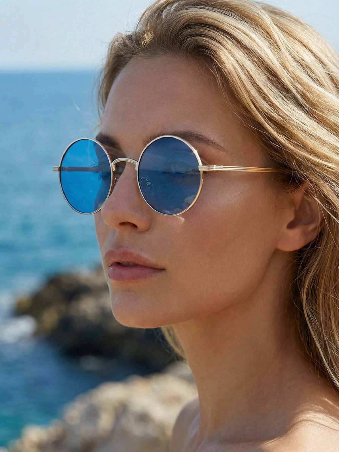 

Women s metal full-frame round glasses, sexy, casual, and fashionable, suitable for daily commuting, outfit photos, outdoor vaca синий