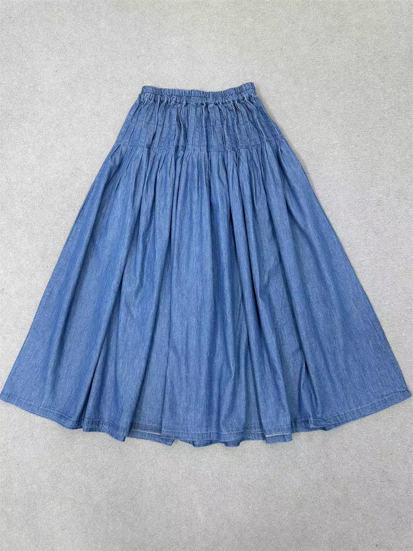 

Литературный Мори заложенная складками юбка большого объема с завышенной талией, универсальная и тонкая, на эластичной талии с кулиской, женская джинсовая юбка-зонт из мягкого денима average size