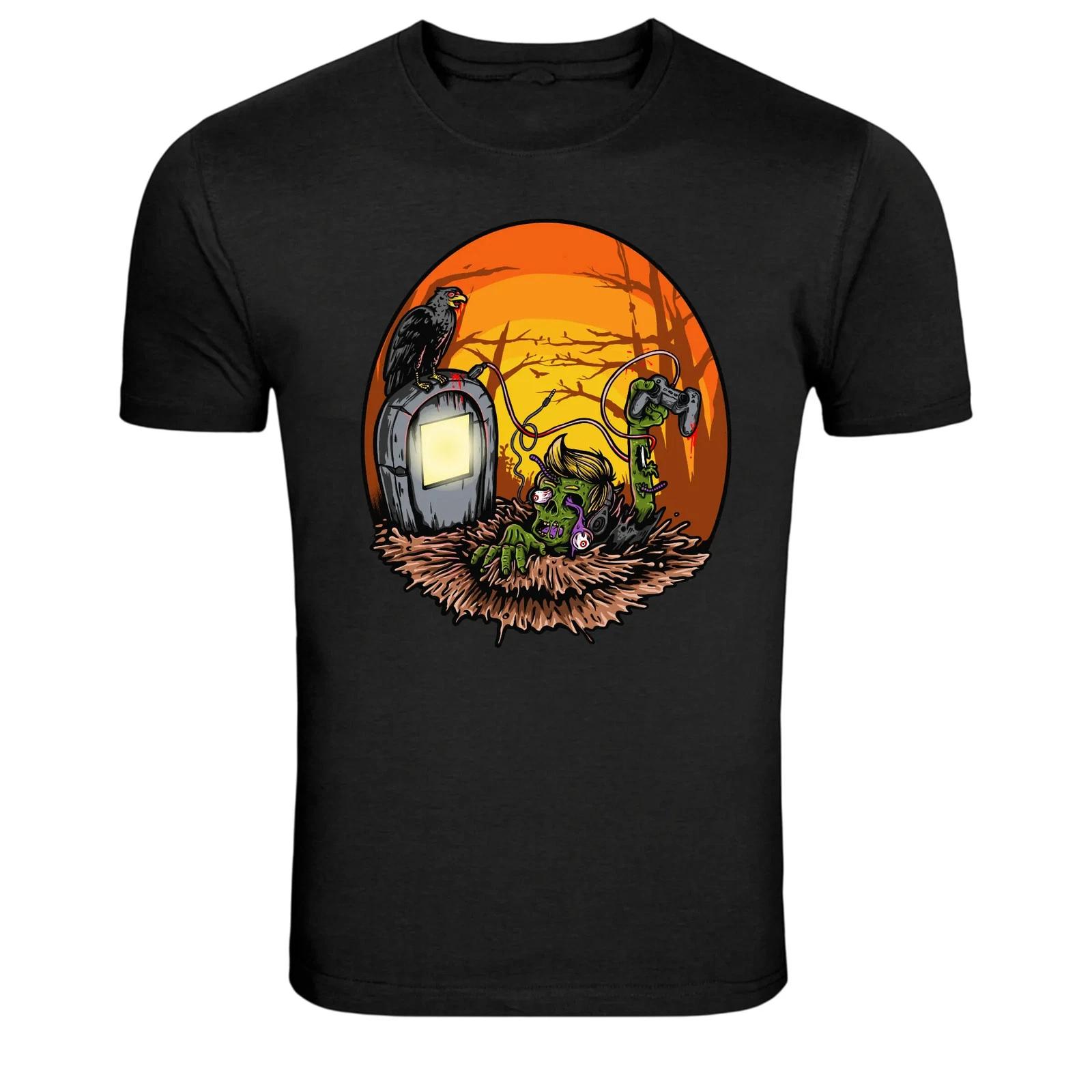 Zombie Gamer Rising From Grave Graphic T-Shirt S