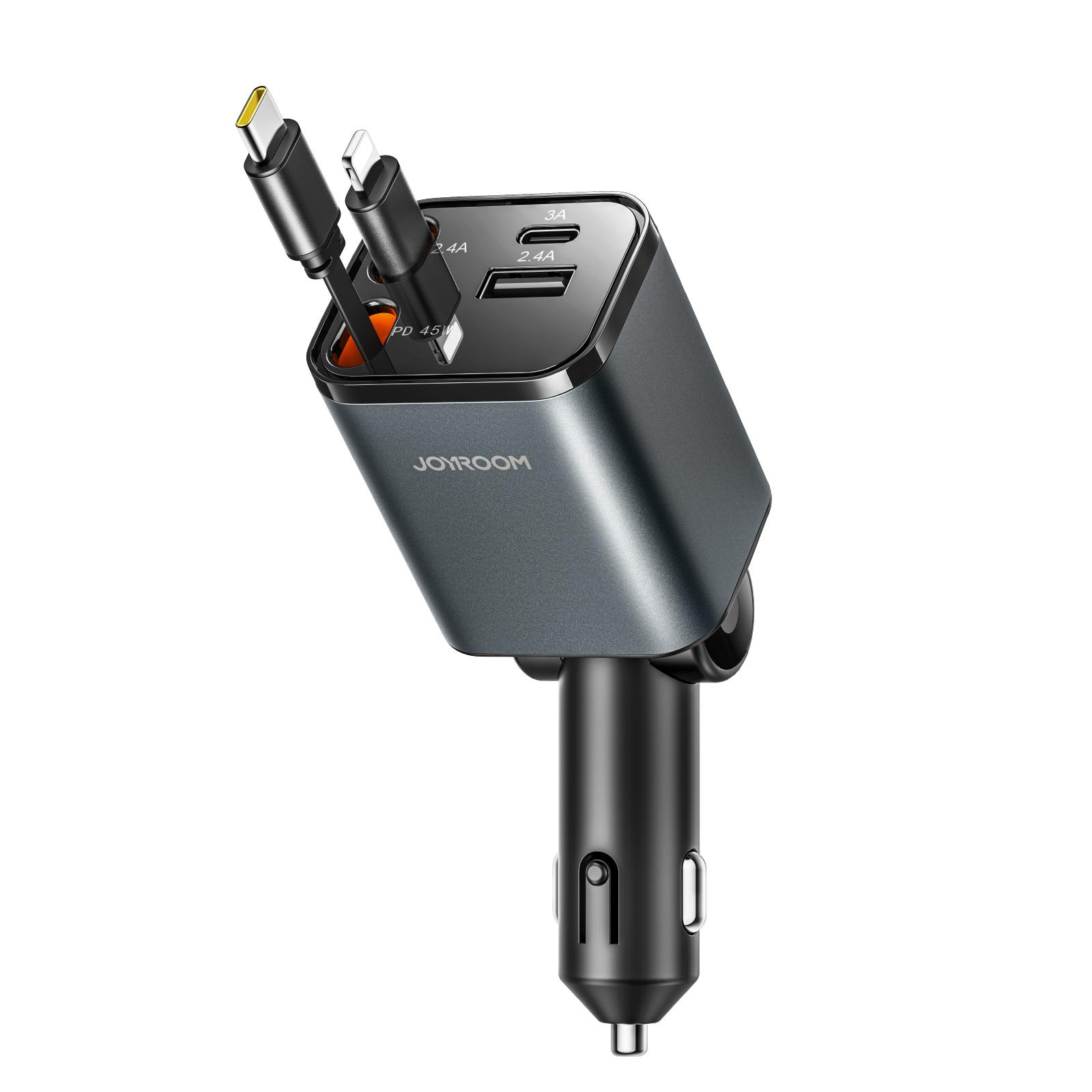 

JOYROOM CCL05 4 in 1 Car Charger with 65W Fast Charging Retractable Dual Cables A