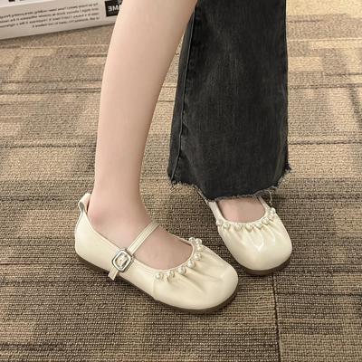 Spring and Autumn High Quality Women's Shoes New Solid Color Round Toe Pearl Decorated One-line Buckle Women's Flat Shoes