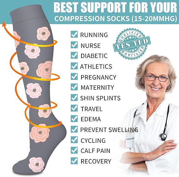 6-Pack Patterned Sports Compression Calf Socks for Running