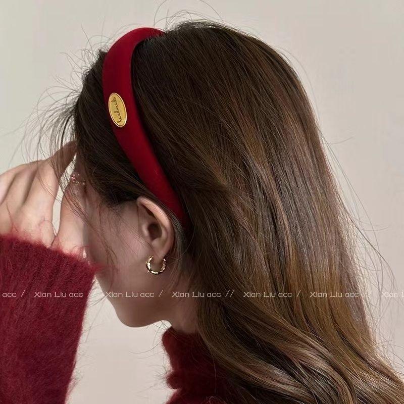 Gold Letter Label Black Velvet Headband Women Face Wash Press Hair Fashion Elegant Hair Hoop