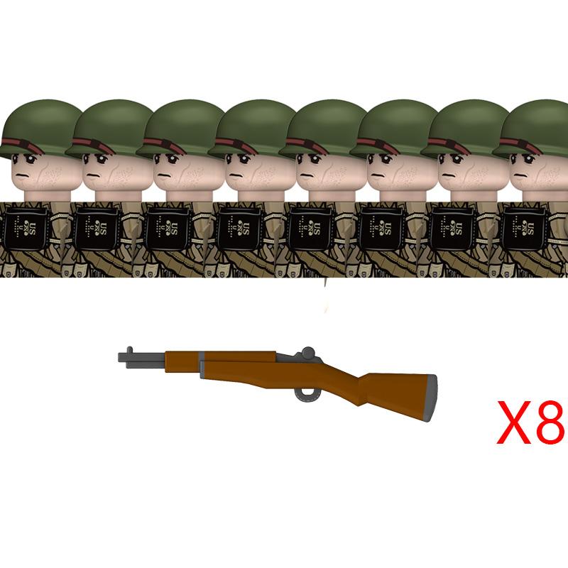 WW2 American Rangers Military Soldeirs Building Blocks US Army Infantry Medical Soldeirs Helmets Bazuca Weapons Bricks Toys