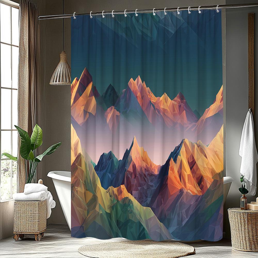 1Pc Mountain Shower Curtain Creative Mountain Pattern Three-Dimensional Color Effect Bathroom Decoration Polyester Fabric Contai