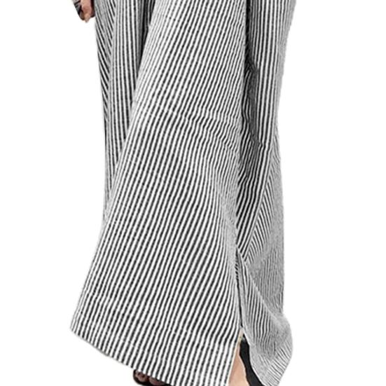 Hemdkleid Gestreift Einreihig Sommer Locker sitzend Langes Kleid für Bankett