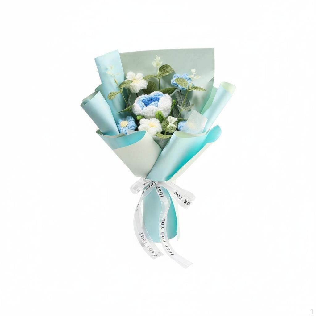 Crochet Flower Bouquet Knitted Yarn Flowers Never Wilts Handmade for Bride, Girlfriend,