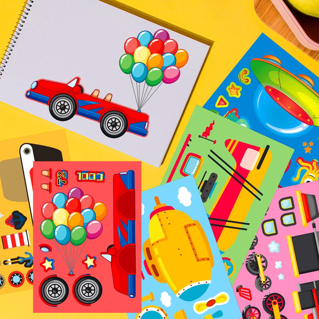 6 Photos/package of Transportation Vehicles Ship Face Swaps New Product Parent-child Interactive Puzzle Stickers