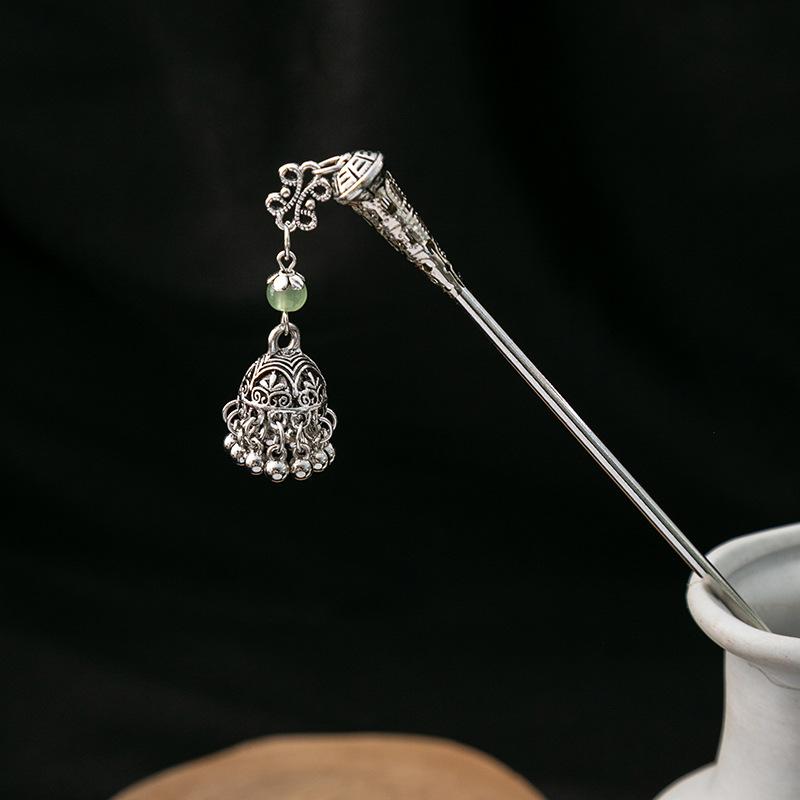 New Chinese Style National Tide Hairpin Minority Wind Hanfu Court Shaking Turquoise Hollow Flowers Tassel Hairpin