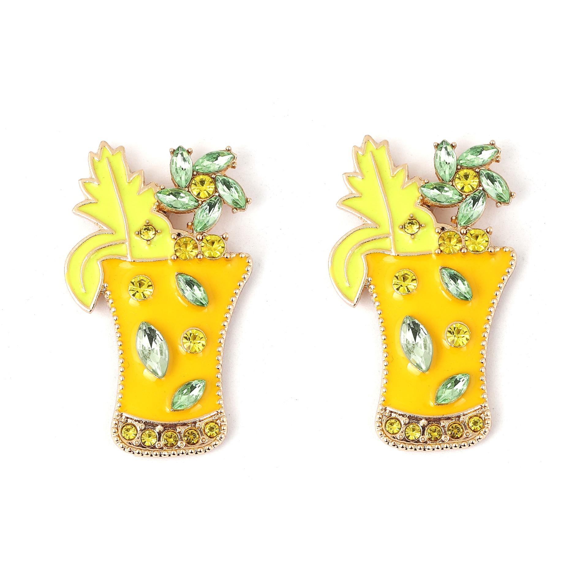 

New Fashion Flower Cup Drip Alloy Diamond Earrings Alloy Flower Geometry Creative Temperament Women s Earrings жовтий