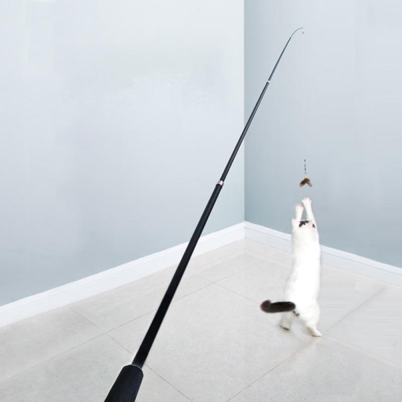1.8m Retractable Cat Teaser Stick Rod Toy Cat Teaser Wands Fishing Pole With Bells Feathers To