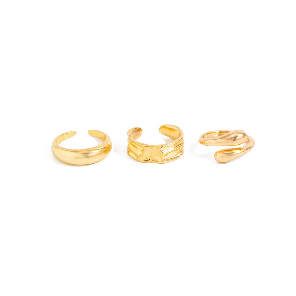 Hip-Hop Style Metal Pleated Open Ring Set, Simple Glossy Water Drop Hug Ring Woman