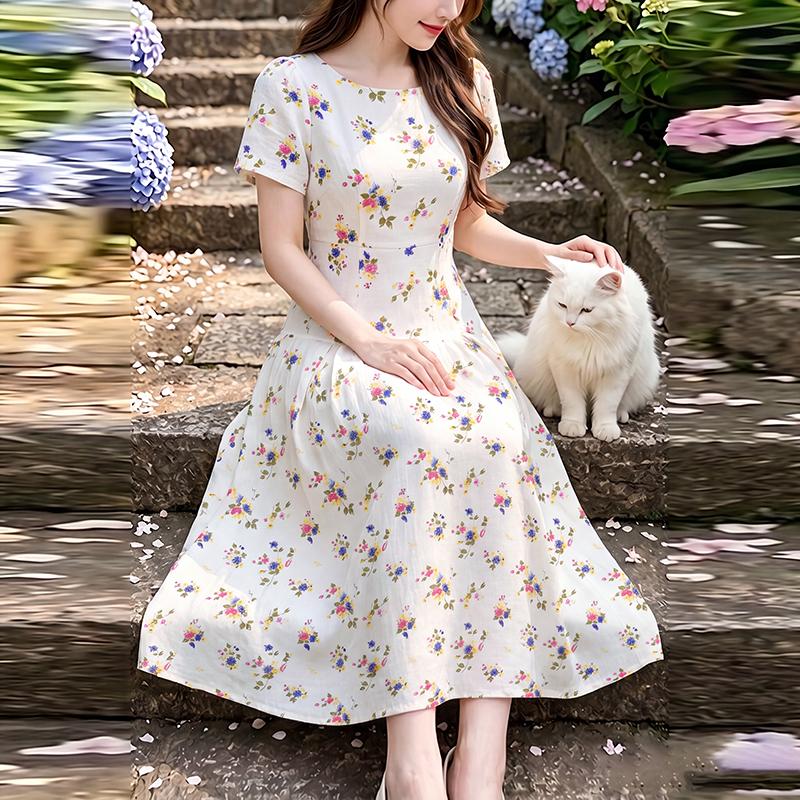 ZANZEA Women Casual Round Neck Floral Print Loose Short Sleeve Dress S