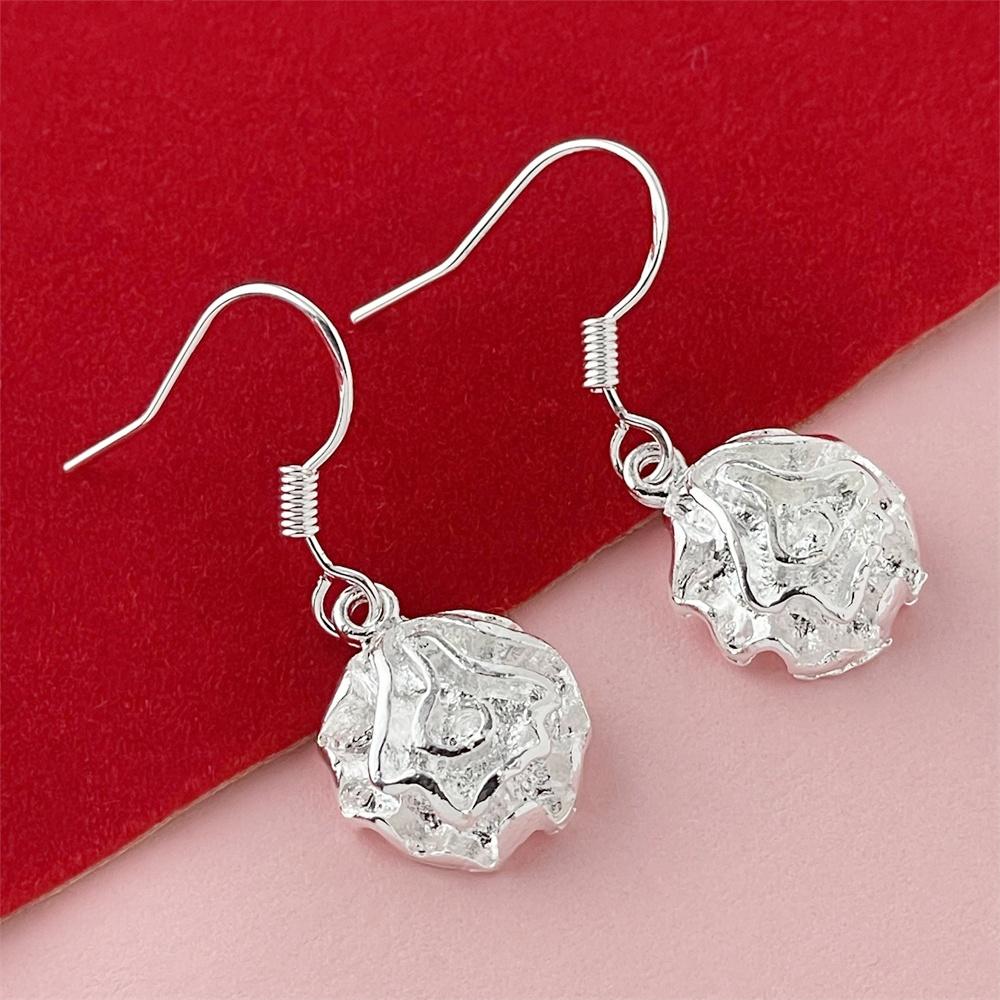 925 Sterling Silver Rose Flower Drop Earrings for Women Engagement Party Jewelry Gifts