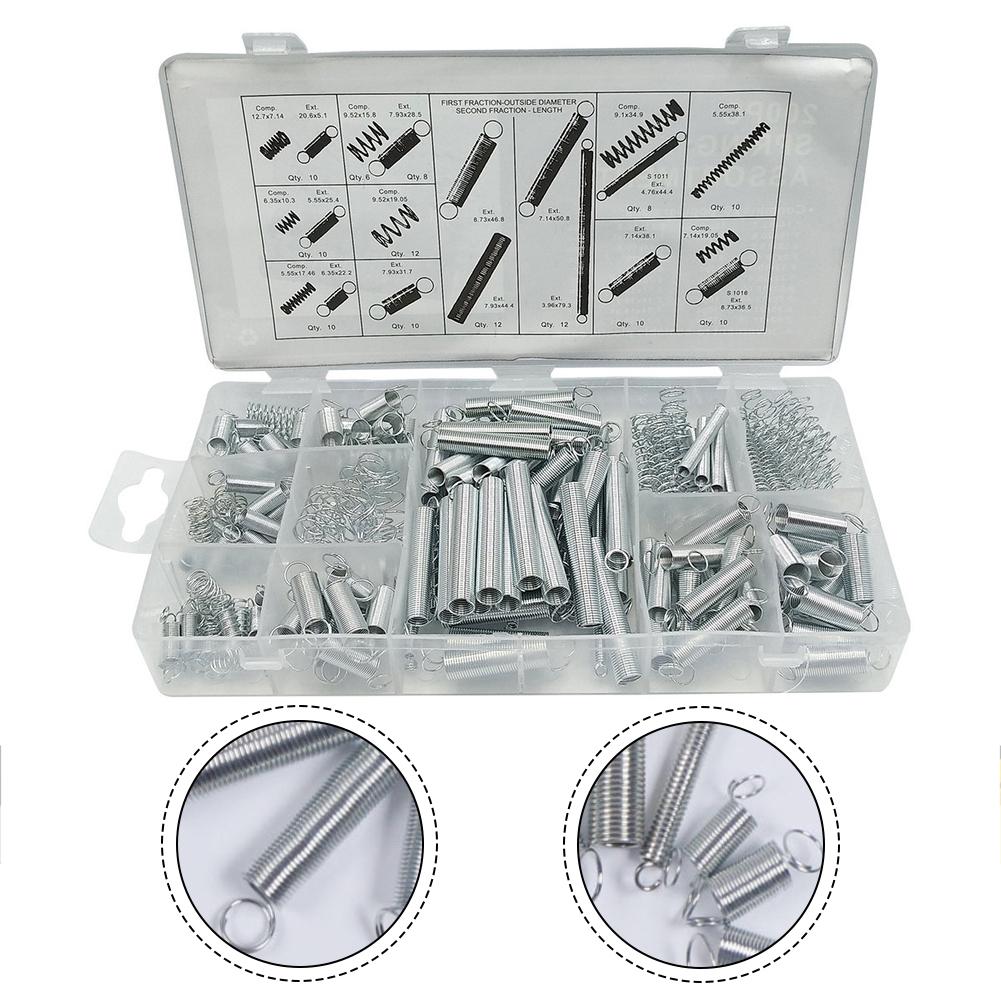 200 Pieces Spring Set with Various Sizes of Metal Tension Compression and Hook Springs in a Plastic Storage Box for DIY Projects