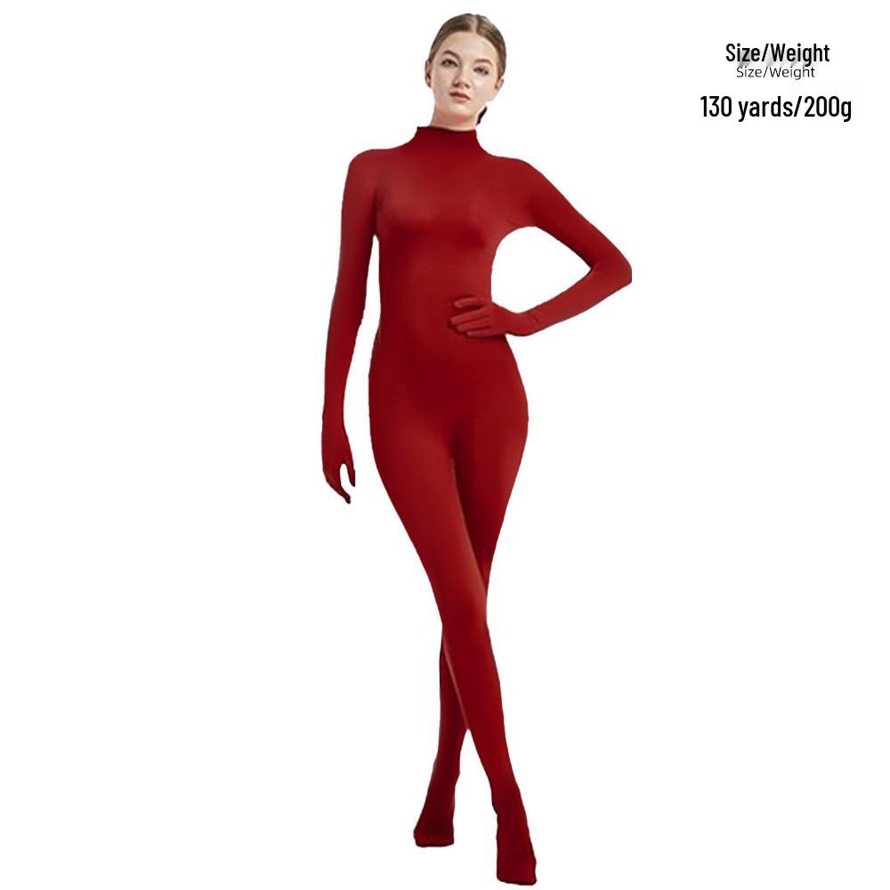 Women's Solid Color Zentai Bodysuit with Attached Hands and Feet - Dancewear Tight Suit for Stage Performance