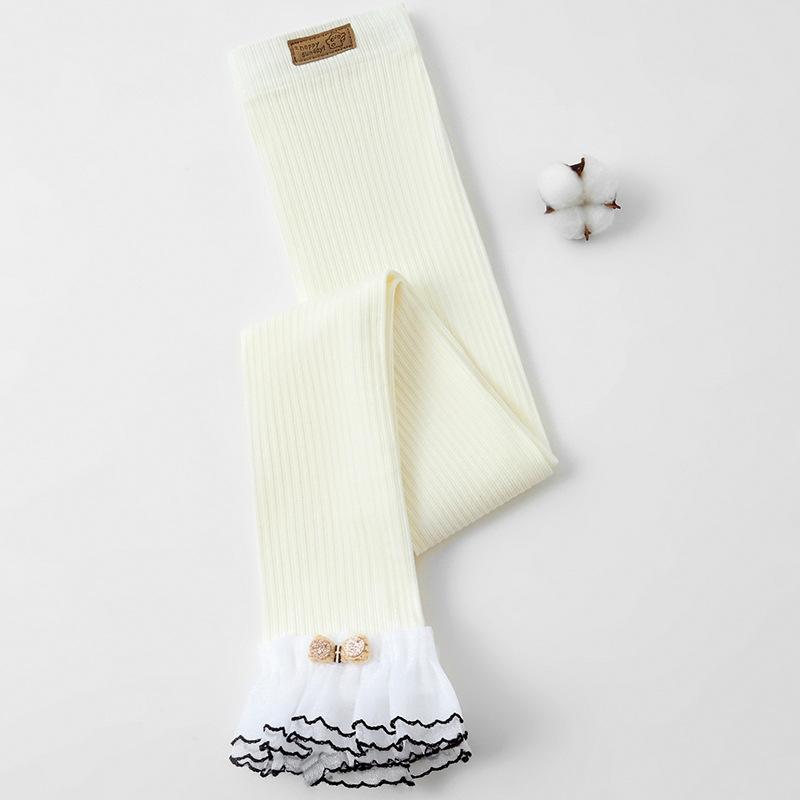 

Girls Leggings Lace Bow-Knot Children s Pants Elastic Spring Autumn Soft Knitted Trousers For Teen Cotton Kids Tights Clothing XL білий