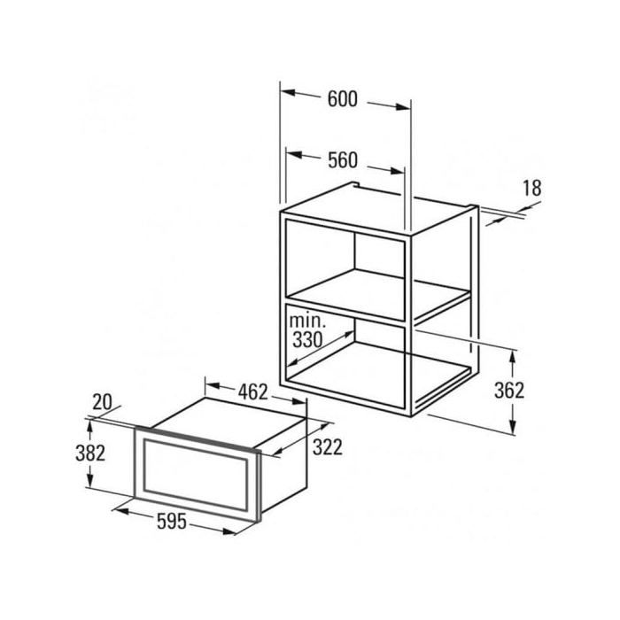 CATA - MMA 20 X - Micro-ondes encastrable - Inox - Intérieur en acier inoxydable - Installation dans un meuble haut - 5 niveaux de