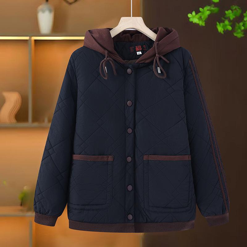 

Элегантная хлопковая куртка с капюшоном для мам среднего и пожилого возраста: Теплая, модная верхняя одежда на осень/зиму 4XL (for 135-145 jin) чёрный