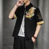 Men's Retro Dragon Embroidery Shirt with Frog Buttons - Casual Short Sleeve, Plus Size