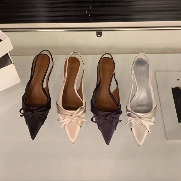 Fashion 2025 Comfort Shoes for Women Sandals Stiletto Heels Bow Tie Summer New Female Purple Large Size New Low Heels Pointed Toe Shoes