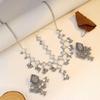 Bohemian Exotic Rhinestone Tassel Necklace & Earrings Set In Antiqued Alloy