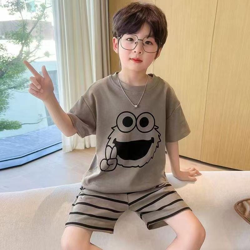 Jungen Cartoon Nezha Pyjama-Set - Sommer Kurzarm Leichtes Design für Kinder
