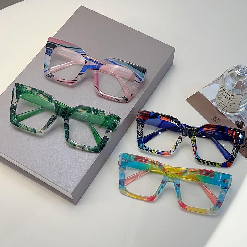 Fashion Colorful Stripe Oversize Glasses Stylish Brand Design Eyewear Personalized Square Decor Chic Frame for Women's