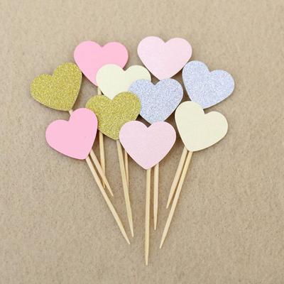Lot de 30 bâtonnets de dessert aux fruits pour décoration de cupcakes, vaisselle jetable pour fête, amusants, roses, cœurs, paillettes, mini fournitures d'anniversaire et de mariage