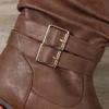 New Fashionable Women's Shoes with Chain Rivets and Thick Heels, Such As Plate-sized Mid-calf Boots