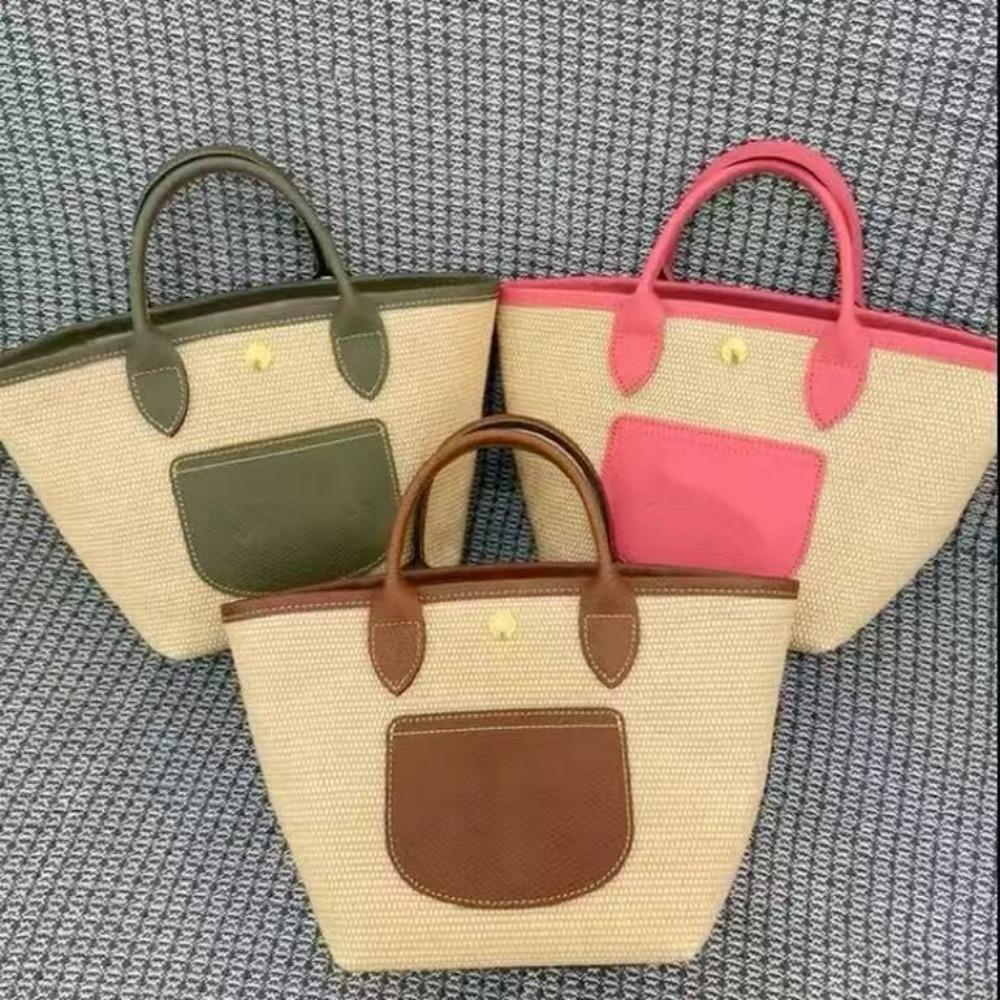 Schoolbag Women's French Longxiang Bag Summer New Woven Vacation Retro Bag Large Capacity Straw Casual Shoulder Daily Messenger