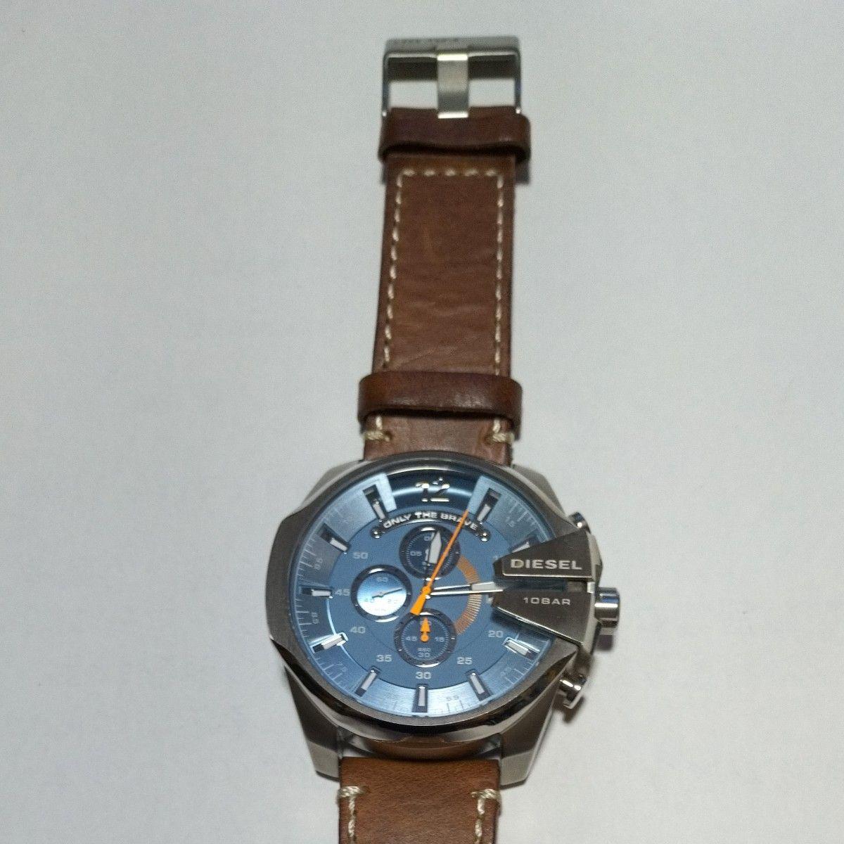 Used DIESEL Diesel Mega Chief Chronograph Blue Dial Brown Leather Belt
