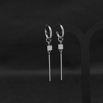 "Korean Men's Stainless Steel Square Earrings - Punk Titanium Steel Long Earrings for Couples"