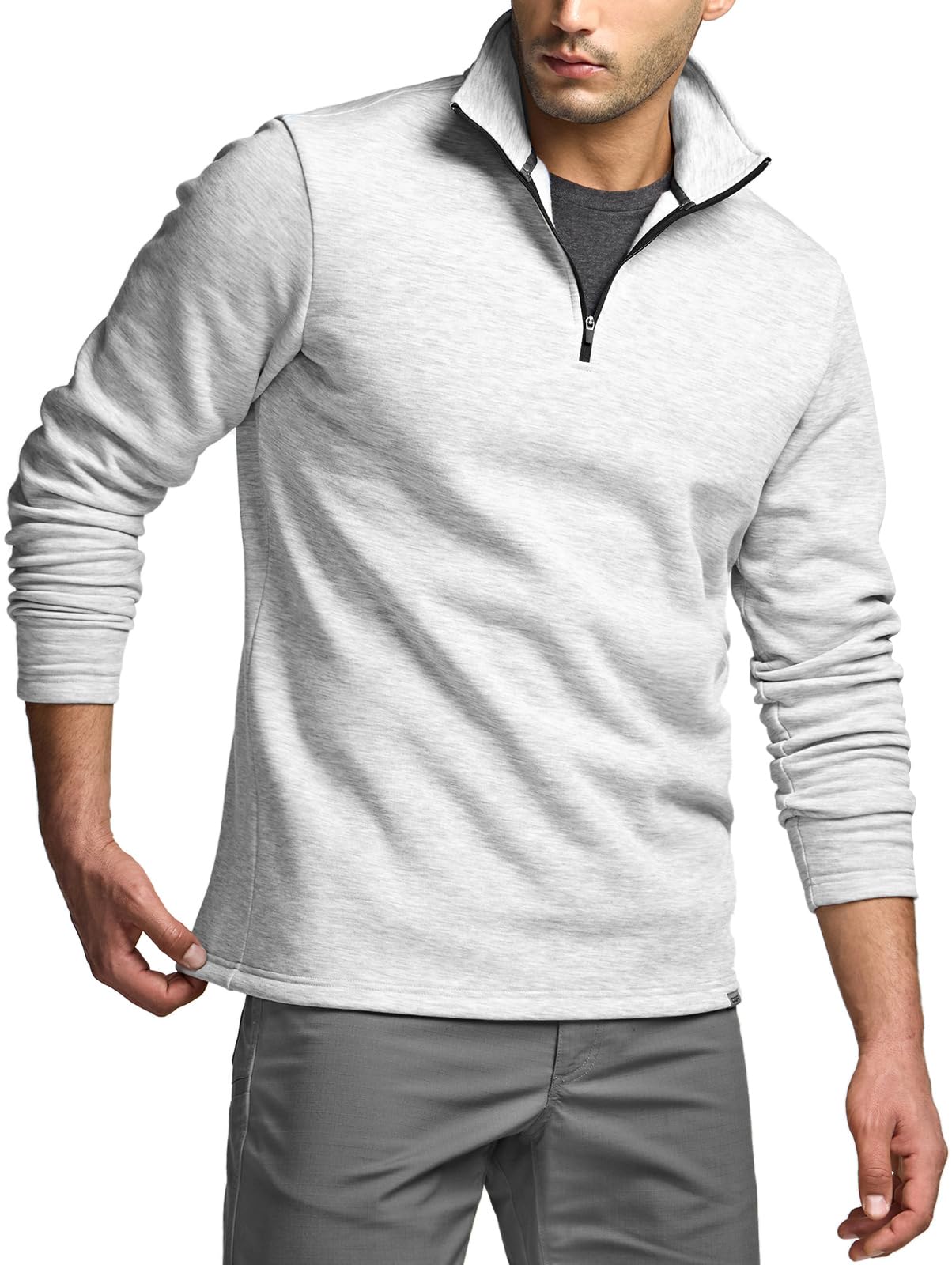 CQR Hoodie and with Grid Fleece for Outdoor and Casual and Men s Zip-Up (HKZ300-LGY_M) - Versatile, Lightweight, Warm, Activities, Spring, Autumn,