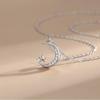 S925 Sterling Silver Star & Moon Necklace for Women - Japanese & Korean Design, Micro-Inlaid Clavicle Chain, Trendy Pendant.