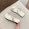 Flat Bottom French Set Toe Small Cool Slippers Women's 2025 New Summer Soft Bottom with Skirt Rhinestones Beautiful Seaside Sandals