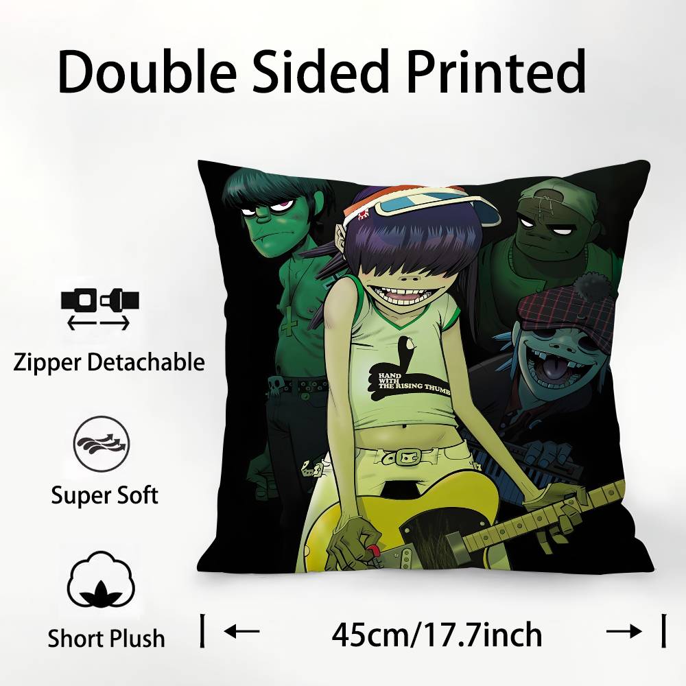 G-Gorillaz Band Pillow Case Square Double‑Sided Print Cushion Case For Sofa Home Bedchamber Decor Gift