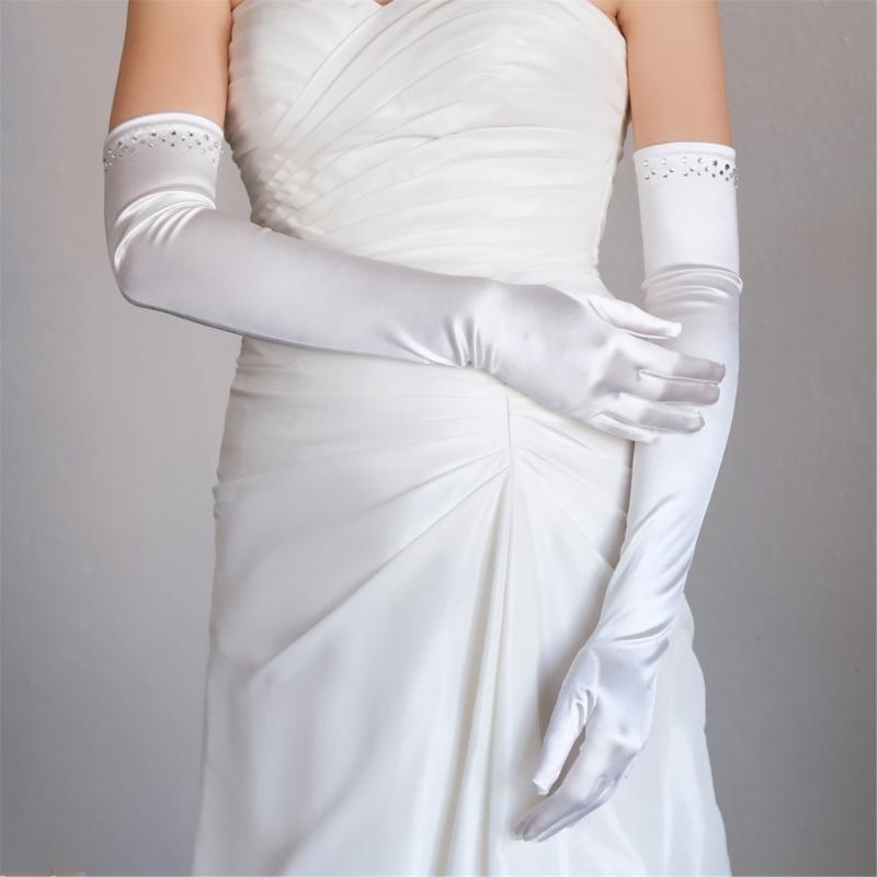 Białe Rękawiczki dla Kobiet i Dziewcząt na Imprezę Tematyczną Wygodne w Noszeniu Elastyczne Klubowe Rozciągliwe Kryształowe Rękawiczki