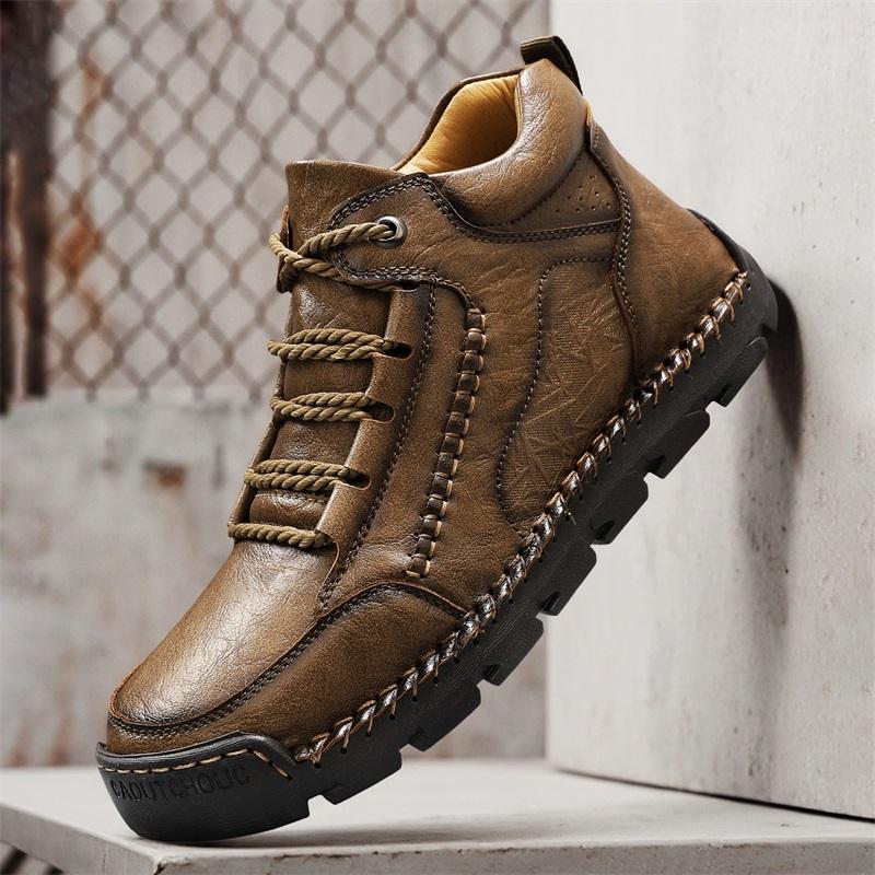 Autumn and Winter Plus Size Shoes Retro High Top Shoes, Men's Leather Boots Fashionable Mid-range Men's Ankle Boots