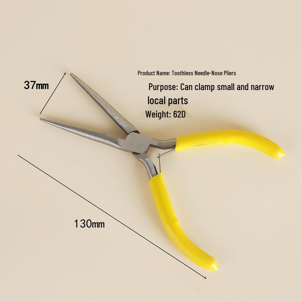 Handmade Beading Pliers Set: Round Nose, Steel Diagonal Cutting, and 9-Needle Pliers.