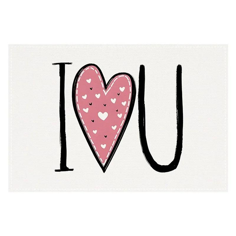 

4PC Pink Placemat Valentine‘s Day Kitchen Dining Table Decor Linen Tableware Mats Coaster Tableware Decoration Accessories 30x45cm-4PC