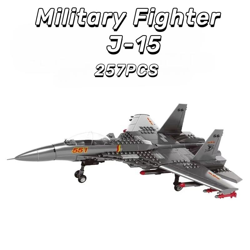 Non-Toxic 257Pcsmilitary Fighter J-15 Building Blocks Plane Jet Aircraft Series Particle Assembly Toy For Children