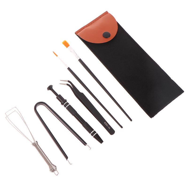 1Set Keyboard Cleaning Tool Kit Metal Keycap Puller Stem Holder Switch Puller Lubrication Pen Lube Brush Storage Bag