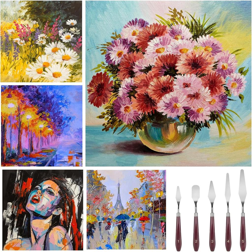 11 Pcs Palette Knife Set, 5 Pcs Stainless Steel Palette Knives and 6 Pcs Plastic Scrapers, Painting Accessories for Oil Acrylic Canvas Painting
