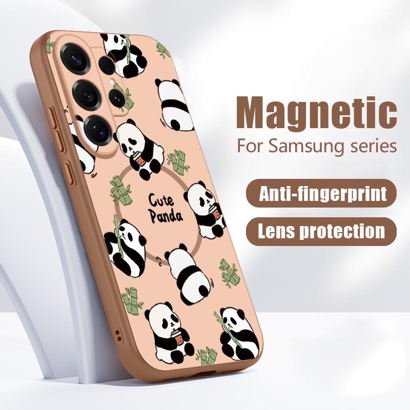 Magnetic For Magsafe Case For Samsung Galaxy S26 Ultra S25 Edge S24 Plus S23 FE S22 A17 A54 A55 A56 A57 5G Lovely Baby Panda Pattern Cover