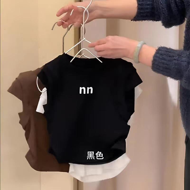 

Pure Cotton Girls Short-sleeved T-shirt Summer Korean Children s Clothing Baby Western Style Fashion All-match Top 150 чорний