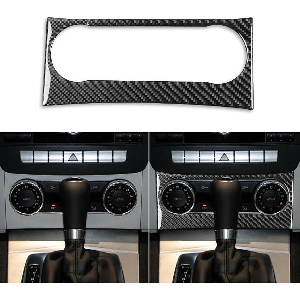 Real Carbon Fiber Car Climate Control CD Radio Panel Sticker Cover Trim Compatible with Mercedes-Benz C-Class W204 C250 C300 C350 C63 AMG 2012-2014